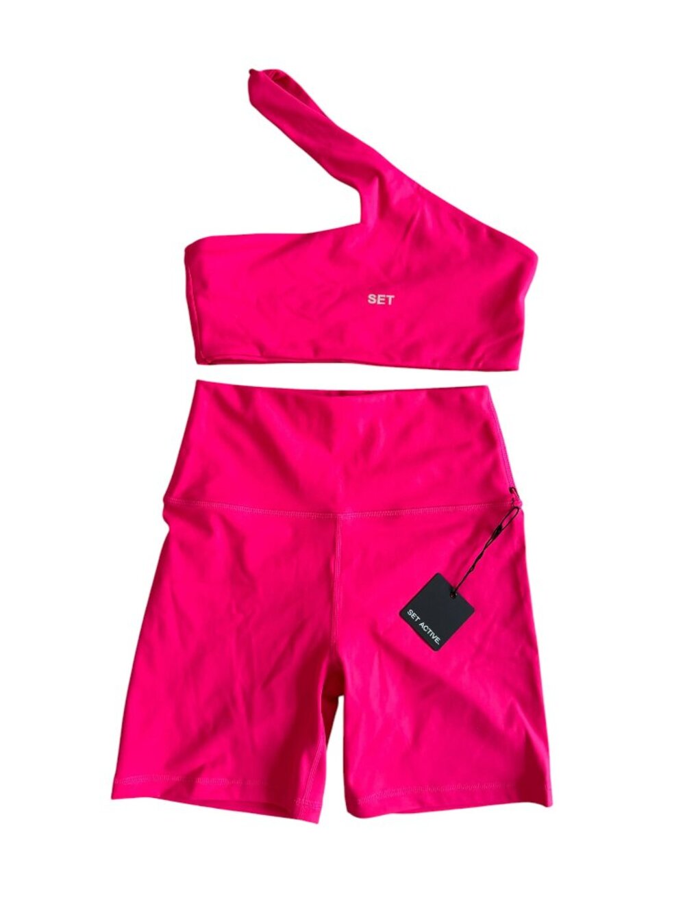 SET Active One-Shoulder Sports Bra & High-Waist Bike Shorts - Hot Pink